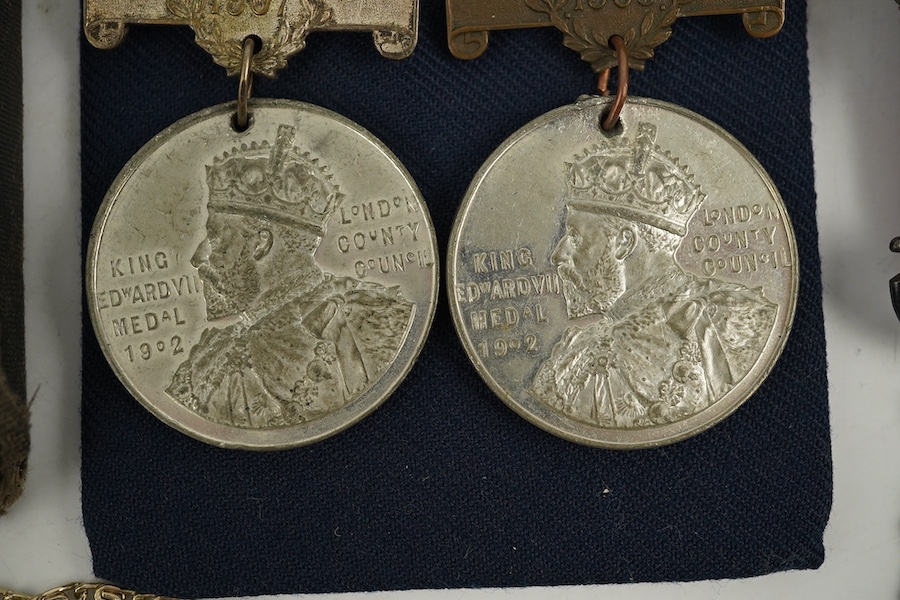 A First World War George V Bravery in the field medal awarded to CPL. R.E. Cox 11th Royal Sussex, a Second World War trio and miniatures, a Masonic medal, etc. (11). Condition - fair to good.